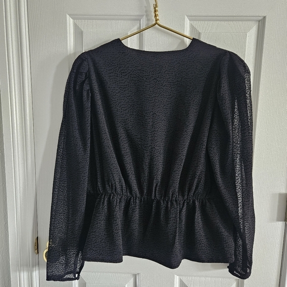 NWOT Express Jacquard Dot Faux Wrap Peplum Top - Picture 2 of 8